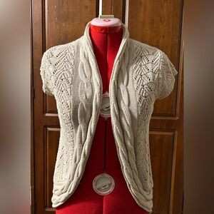 SO Cable Knit Open-Front Short Sleeve Cardigan - Cream